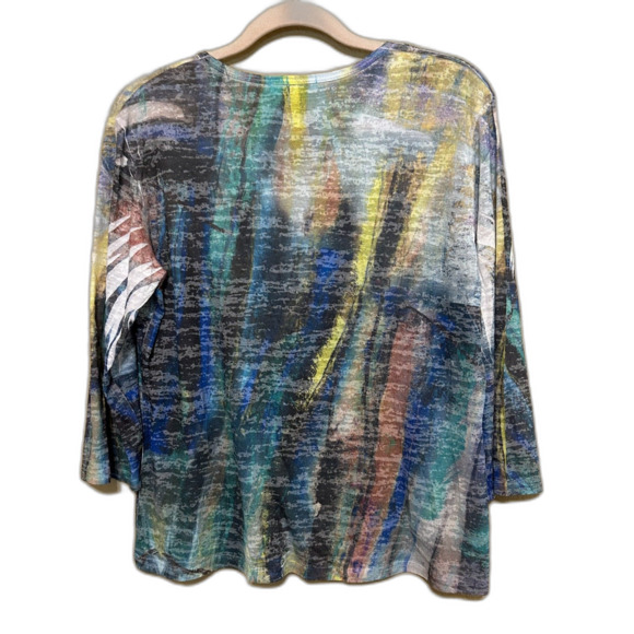 Jess & Jane V Neck Top Womens Large Multicolor Abstract Print Boho Art to Wear - Picture 3 of 6